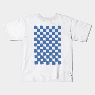 small checkered mint, Checkerboard Check Checkered, small checks, dusty blue, cream and blue, western, prairie, aesthetic, retro, vintage, cowgirl Kids T-Shirt